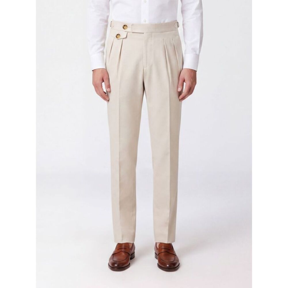Brunello Cucinelli Men Pleated Slim Fit Cotton Chino Trousers Brunello Cucinelli